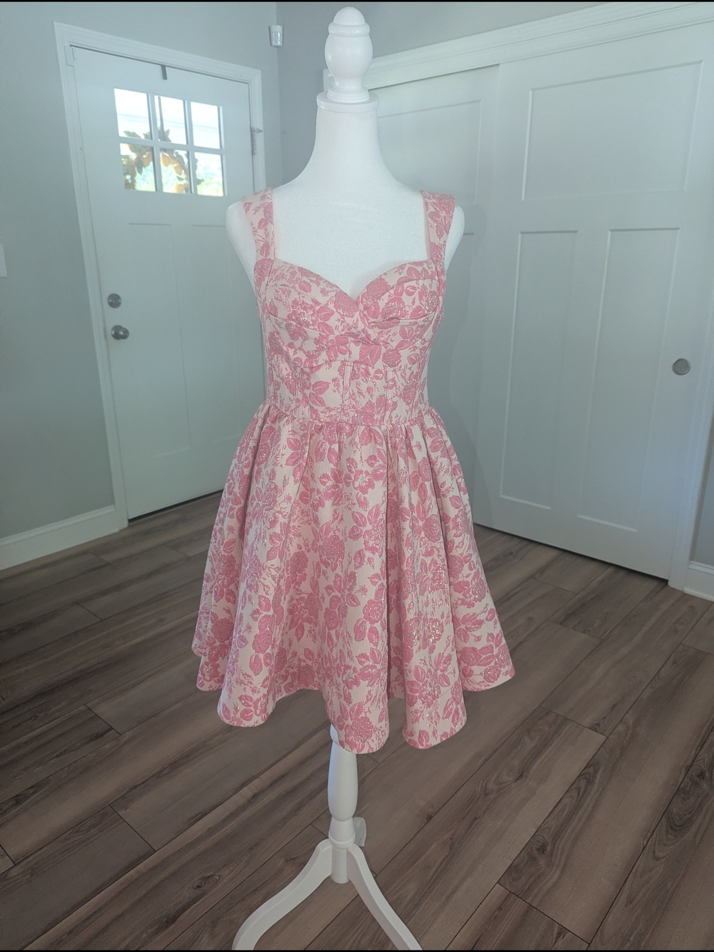 MARBLE Pink Floral Sweetheart Fit-and-Flare Mini Dress